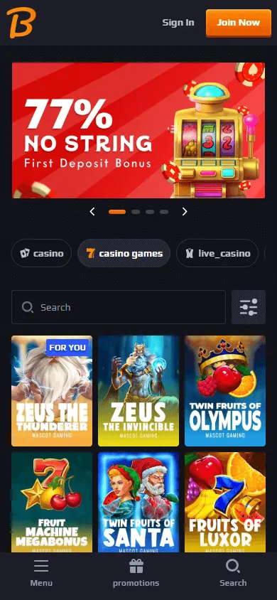 Blaze Spins Casino mobile games experience with casino titles and live options